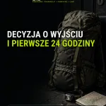 Okładka poradnika: plecak ewakuacyjny, plecak dziecięcy, czołówka, mapa i klucze przy drzwiach